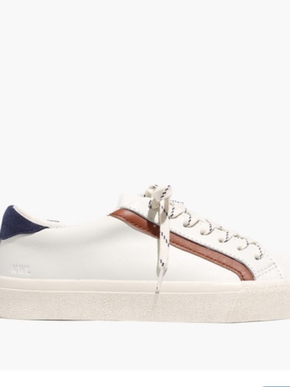 Madewell Sidewalk White Leather  Sneaker with Brown Stripe  size 8